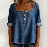 Avélia™ | Camisa de denim com colarinho quadrado