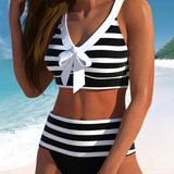 Laluna® | Bikini de cintura alta às riscas