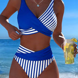EVA™ | Bikini Cruzado Rayado Impresso