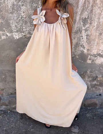 Vestido feminino de cor sólida com padrão floral