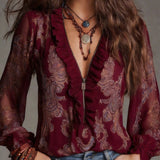 Katie™ | Blusa refinada com meia-zíper e volantes