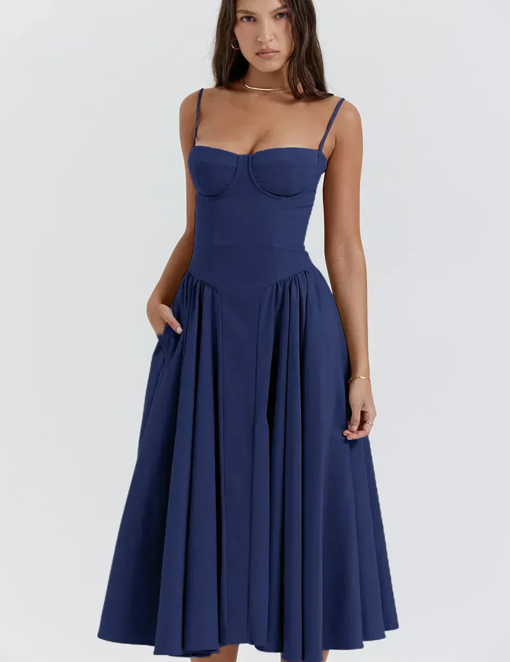 Sigrid | Vestido bustier sem mangas comprimento midi