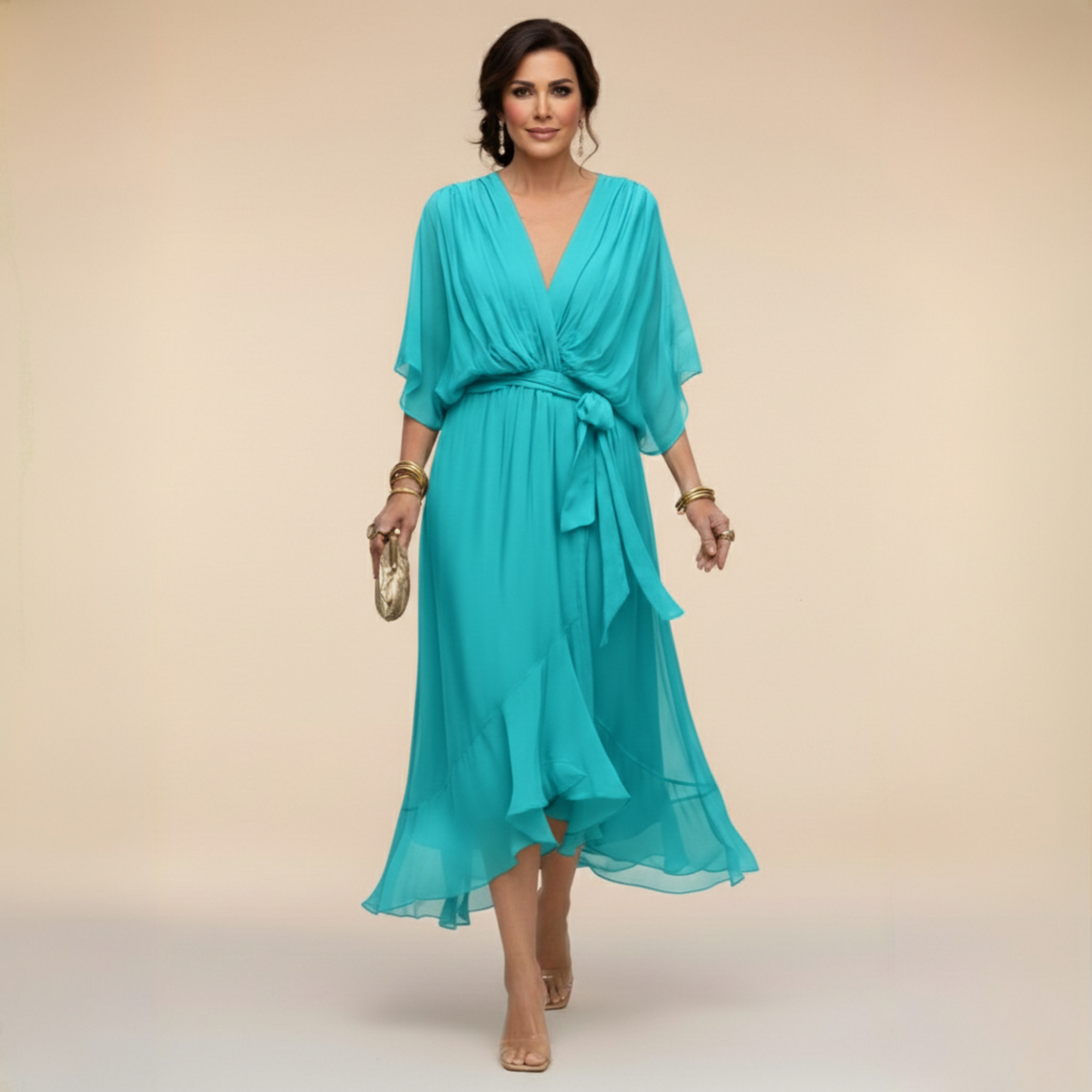 MARTA | VESTIDO DE CHIFFON COM DECOTE EM V