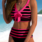 Laluna® | Bikini de cintura alta às riscas