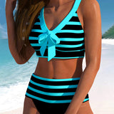 Laluna® | Bikini de cintura alta às riscas