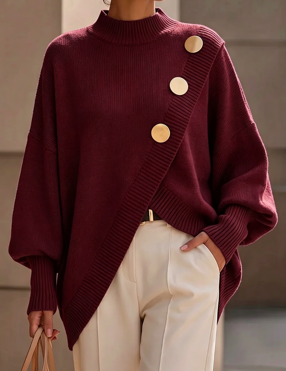 Marisse | Sweater de Gola Alta com Botões