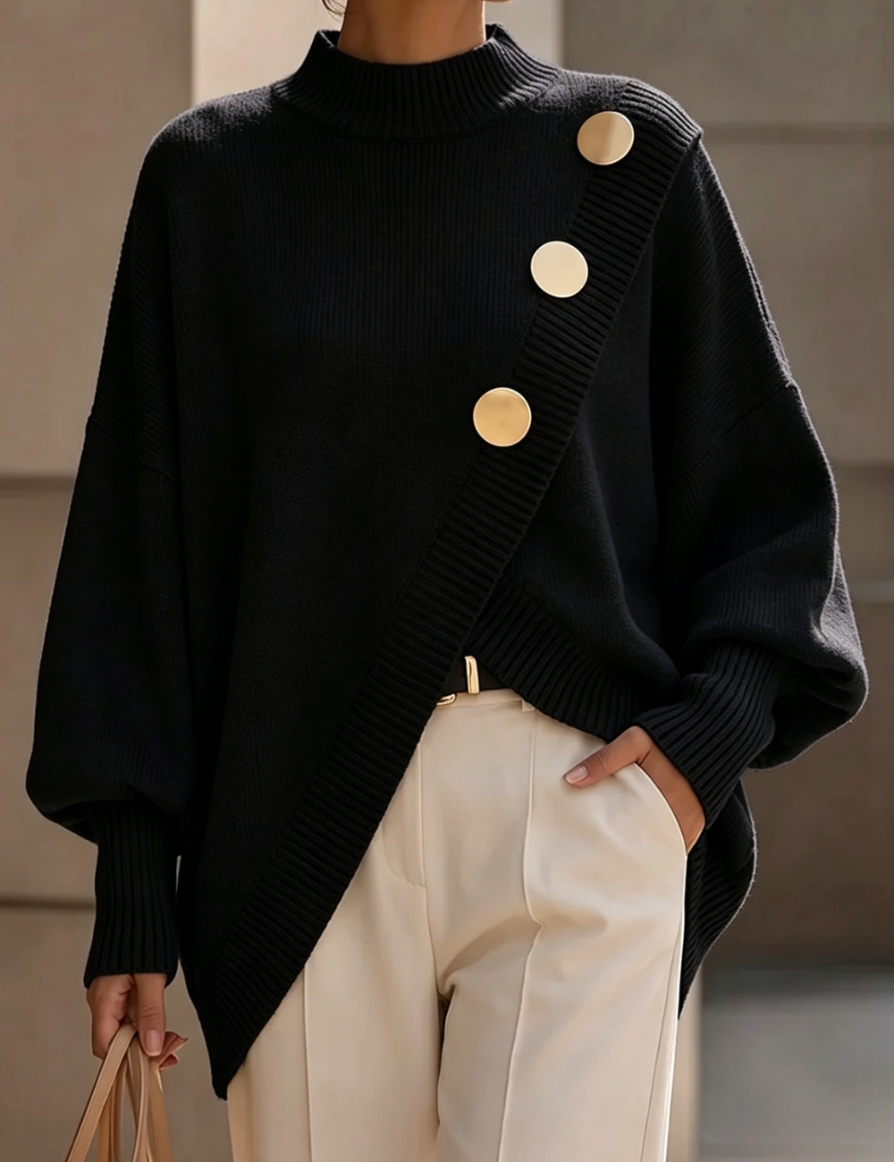 Marisse | Sweater de Gola Alta com Botões