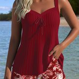 ALBA™ | Tankini Listrado de Duas Peças Curto de Praia