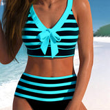 Laluna® | Bikini de cintura alta às riscas