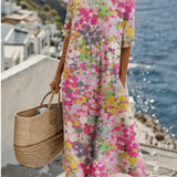 Chérie | Vestido midi com flores, amplo e leve