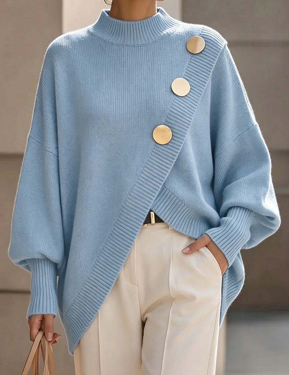 Marisse | Sweater de Gola Alta com Botões