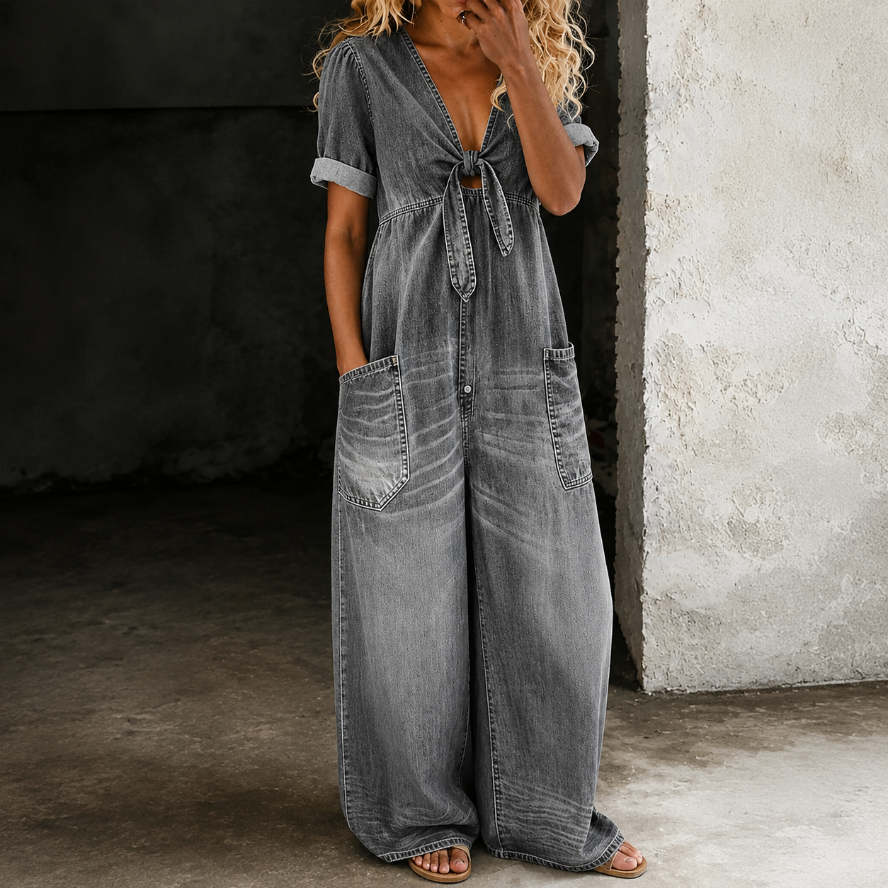Maya | Macacão Denim de Perna Larga