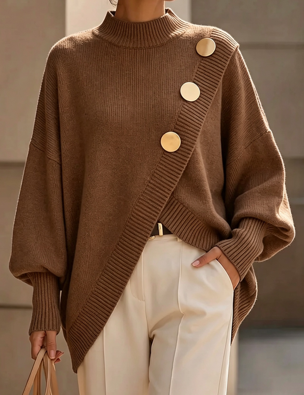 Marisse | Sweater de Gola Alta com Botões