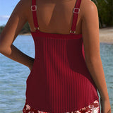 ALBA™ | Tankini Listrado de Duas Peças Curto de Praia