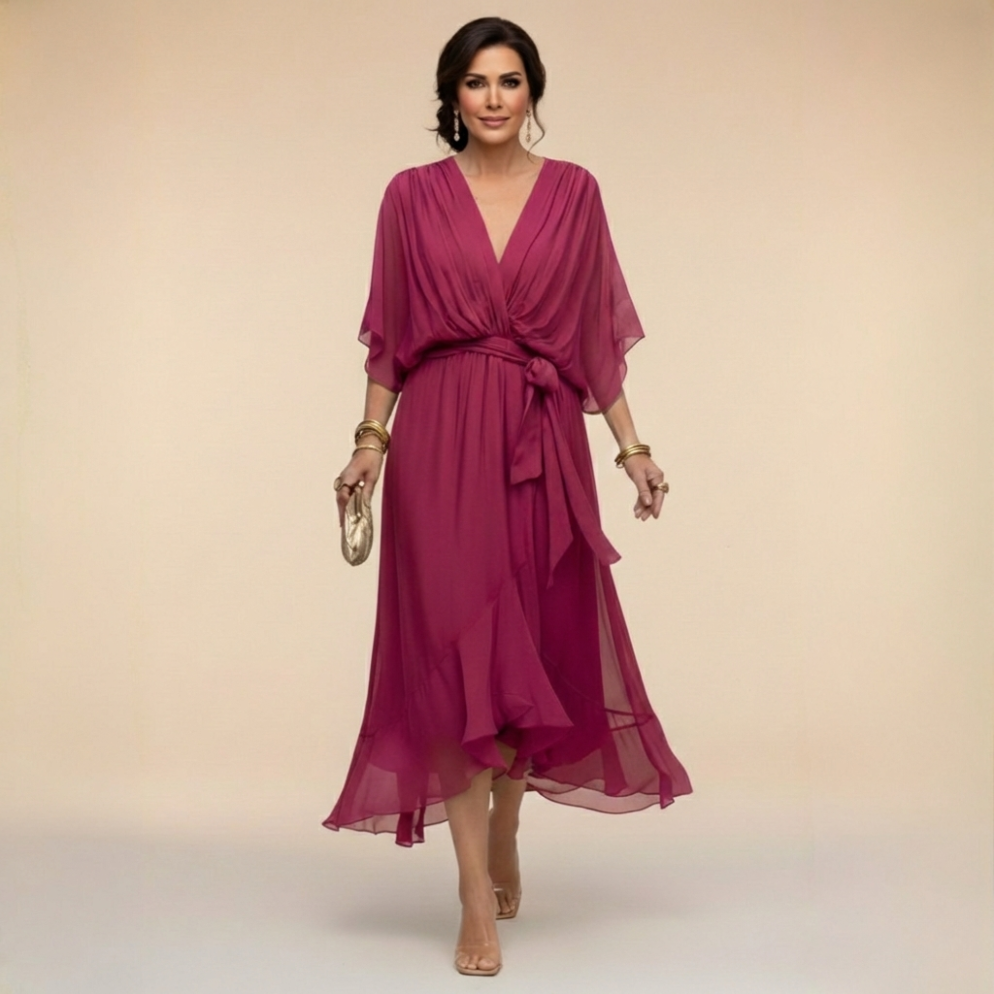 MARTA | VESTIDO DE CHIFFON COM DECOTE EM V