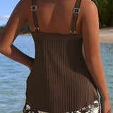ALBA™ | Tankini Listrado de Duas Peças Curto de Praia