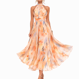 Aurora | Vestido com Halter e Padrão Aquarela