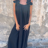 Vestido feminino de cor sólida com padrão floral