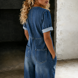 Maya | Macacão Denim de Perna Larga