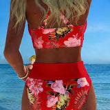 Biquíni com estampado floral em contraste e fenda