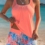 Barbara™ | Elegante tankini dividido com estampado oceânico