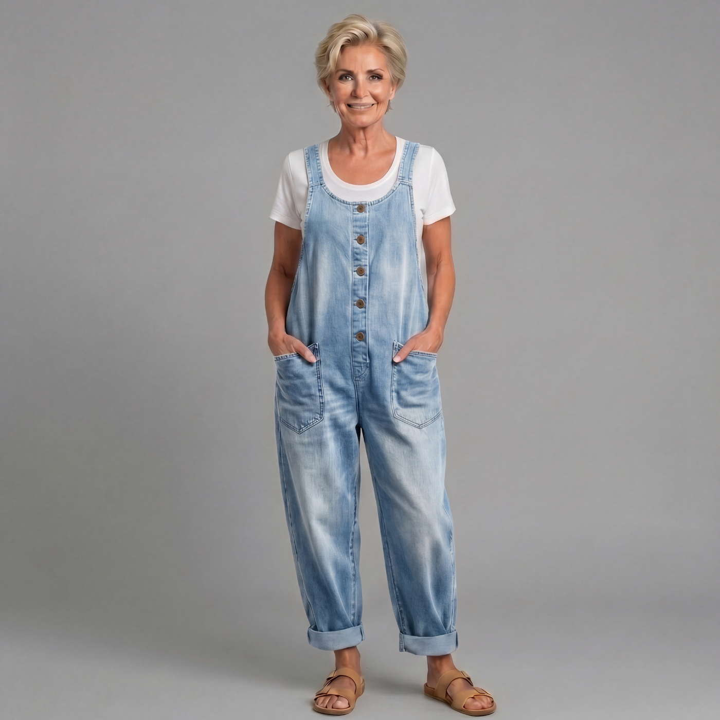 Sara - Jardineiras de Algodão em Ganga Lavada Vintage
