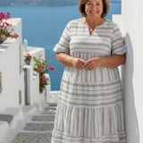Maëlys | Vestido midi às riscas com mangas curtas
