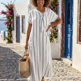 Chloé | Vestido midi riscado com colarinho atado e bolsos