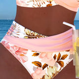 Biquíni com estampado floral em contraste e fenda