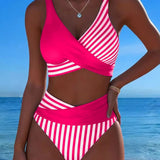 EVA™ | Bikini Cruzado Rayado Impresso