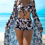 Laluna® | Conjunto de bikini 3 peças com estampado