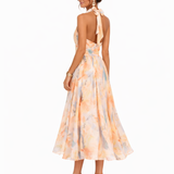 Aurora | Vestido com Halter e Padrão Aquarela