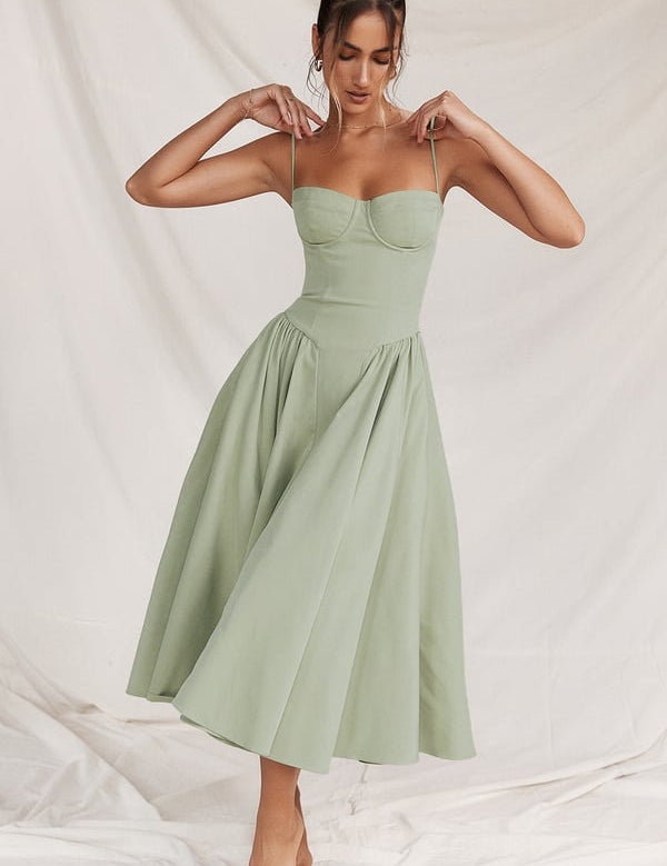 Sigrid | Vestido bustier sem mangas comprimento midi