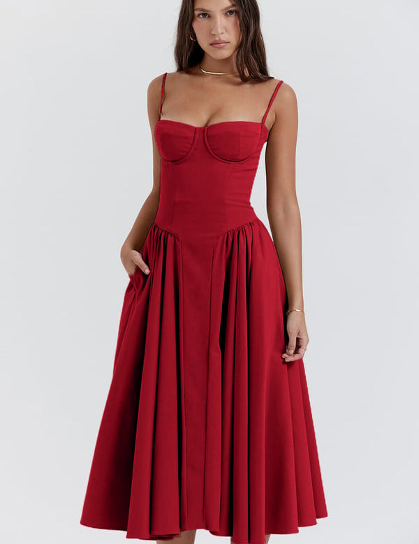 Sigrid | Vestido bustier sem mangas comprimento midi