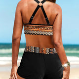 Maryan - Bikini com padrão geométrico e cintura alta elástica