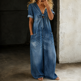 Maya | Macacão Denim de Perna Larga