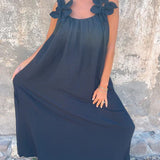 Vestido feminino de cor sólida com padrão floral