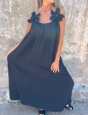 Vestido feminino de cor sólida com padrão floral