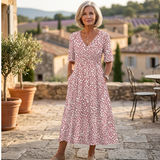 Colette | Vestido midi fluido com padrão de bolinhas e efeito redutor
