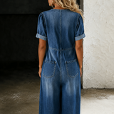 Maya | Macacão Denim de Perna Larga