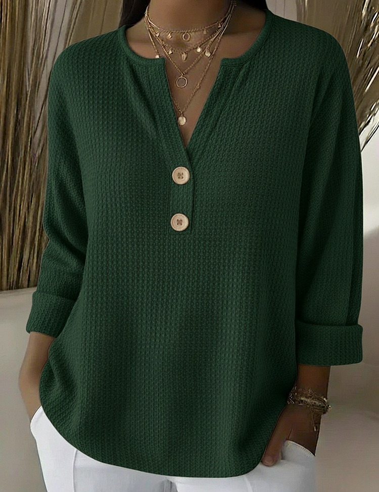 Lucía | Camiseta Henley Gofrada com Botões