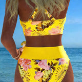 Biquíni com estampado floral em contraste e fenda