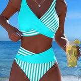 EVA™ | Bikini Cruzado Rayado Impresso