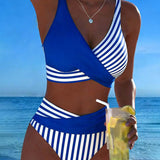 EVA™ | Bikini Cruzado Rayado Impresso
