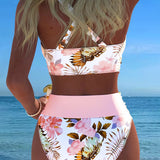 Biquíni com estampado floral em contraste e fenda
