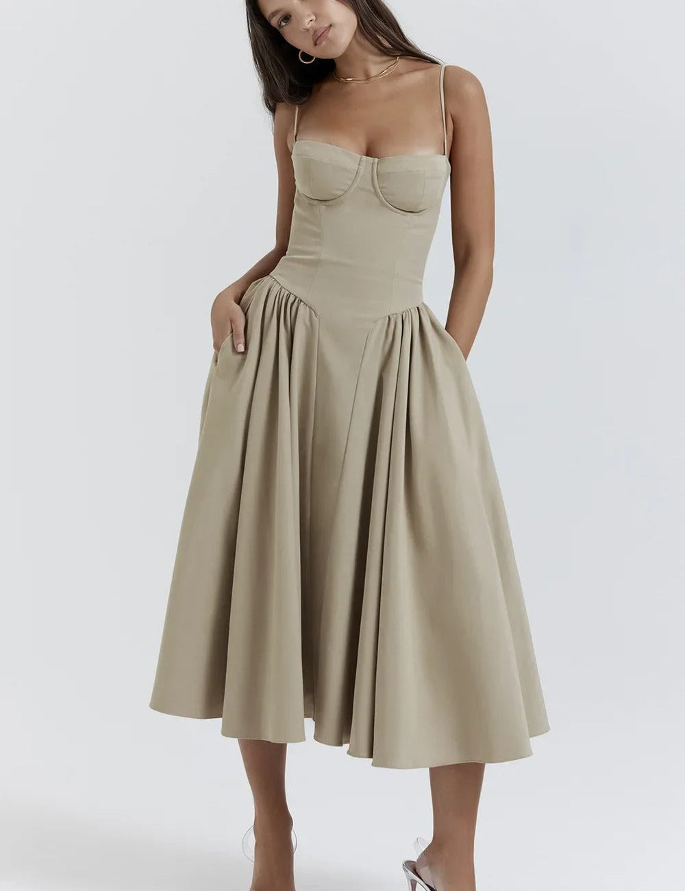 Sigrid | Vestido bustier sem mangas comprimento midi