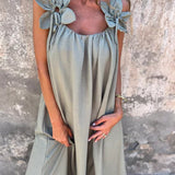 Vestido feminino de cor sólida com padrão floral