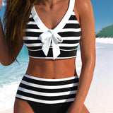 Martina™ | Bikini de riscas de cintura alta