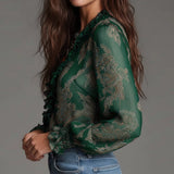 Katie™ | Blusa refinada com meia-zíper e volantes