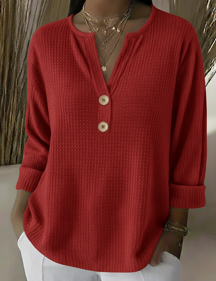 Lucía | Camiseta Henley Gofrada com Botões